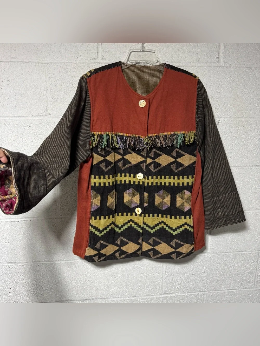 Vtg Passports Pier 1 Reversible Tapestry Jacket Boho Art To Wear Eclectic OS